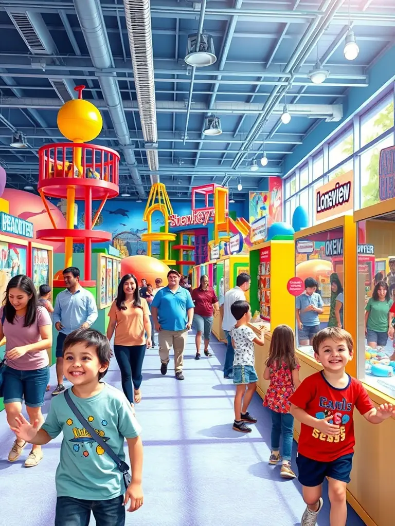 An exciting image of the Longview World of Wonders, showcasing children and families engaging in interactive exhibits and activities. The image should be colorful and lively, emphasizing the educational and entertainment value of the museum.