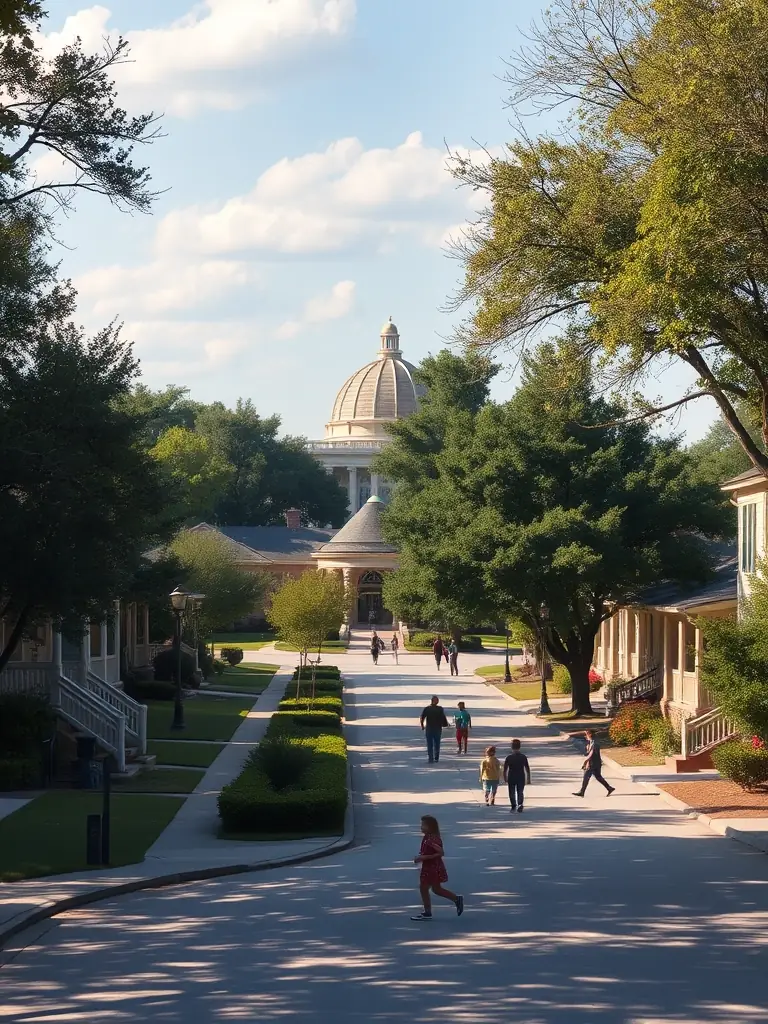 A serene image of Flint, Texas, featuring its residential neighborhoods, well-maintained parks, and community centers, ideal for families and retirees.