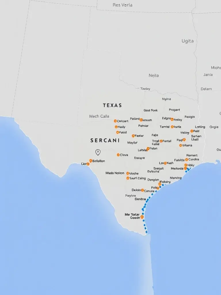 A map of Texas highlighting key cities and regions, representing Your Home Stop's local expertise and knowledge of the Texas real estate market.
