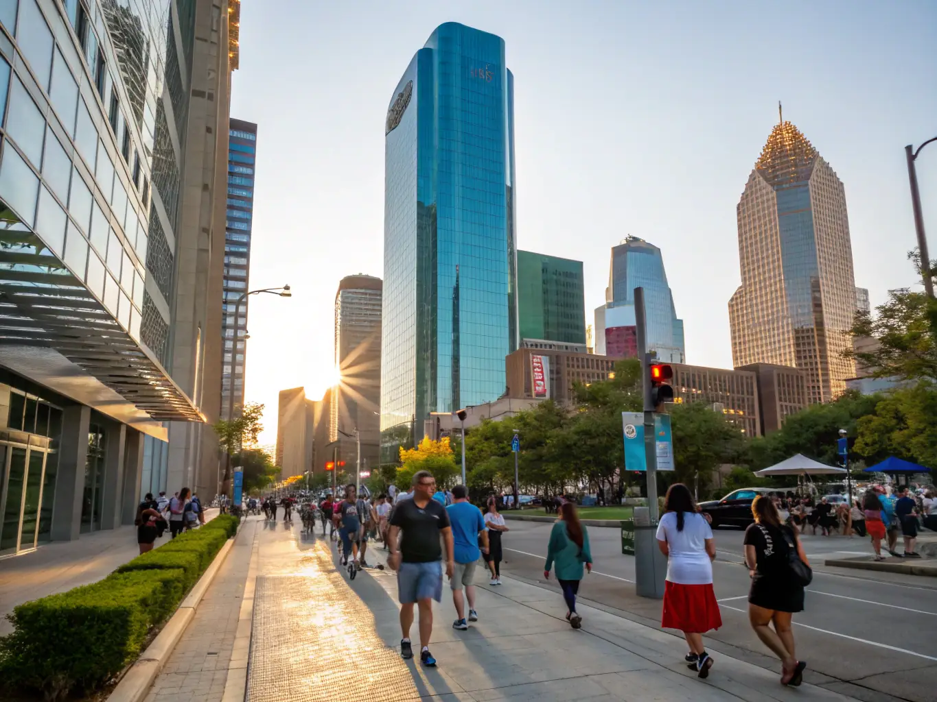 A bustling downtown Tyler scene, showcasing local shops, restaurants, and cultural attractions.