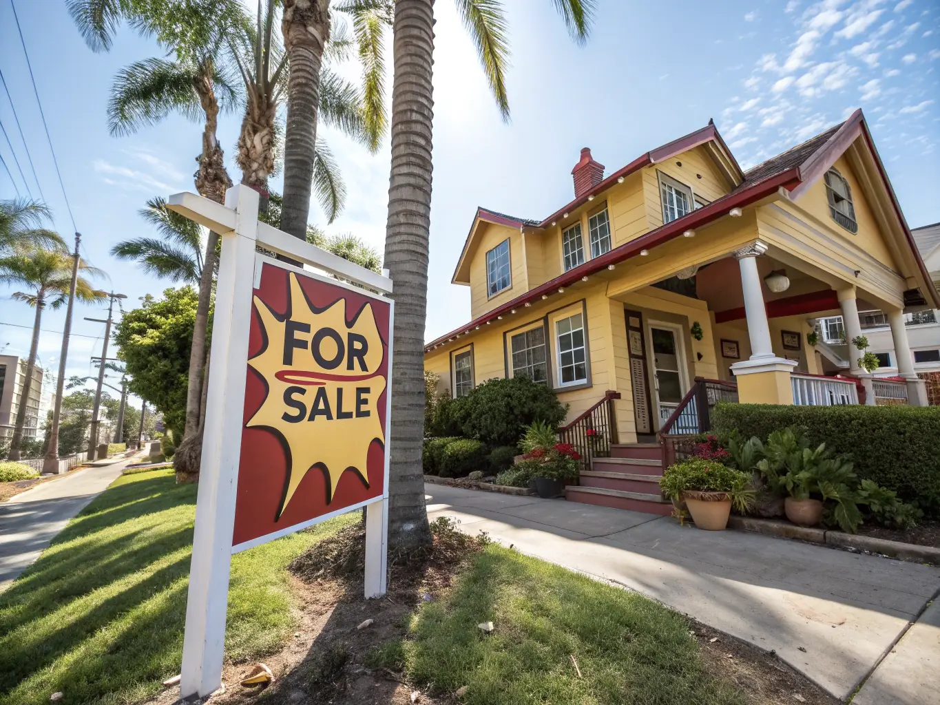 A real estate agent presenting a 'Sold' sign in front of a beautiful Texas home.