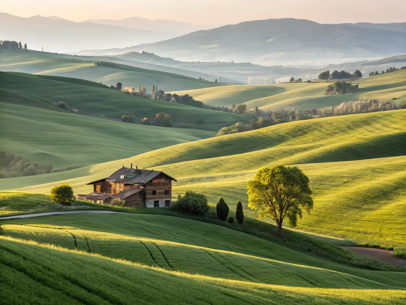 A serene landscape in Hunt, Texas, featuring rolling hills, clear streams, and rustic homes, reflecting the town's peaceful atmosphere and close-knit community.