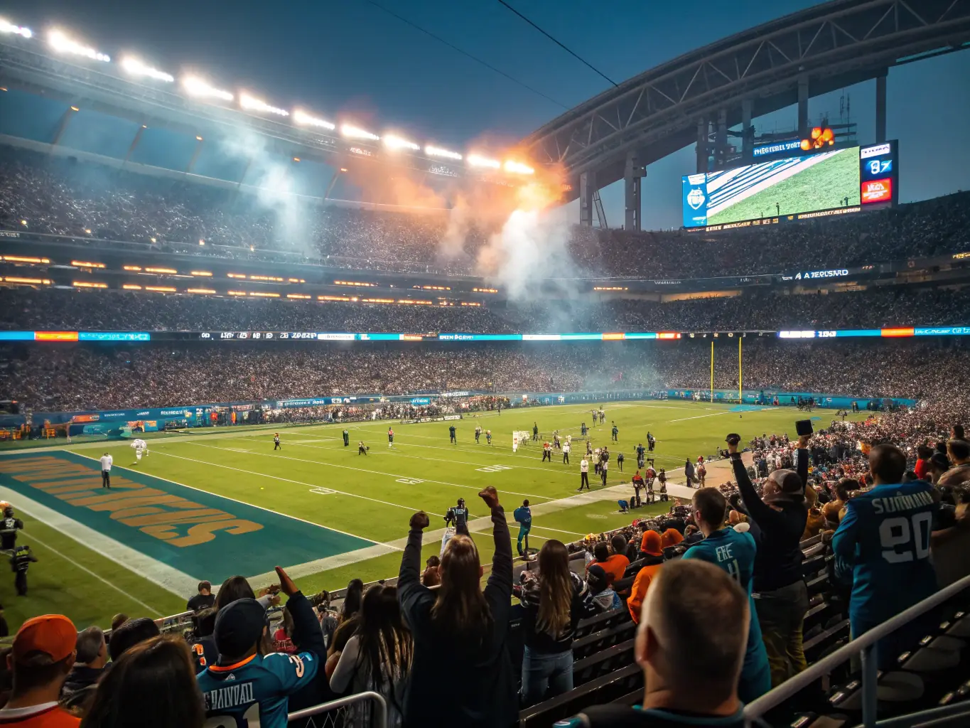 A photograph capturing the vibrant atmosphere of a Lindale High School football game, showcasing the community's strong support for its schools and local teams. The image should convey a sense of excitement and pride.